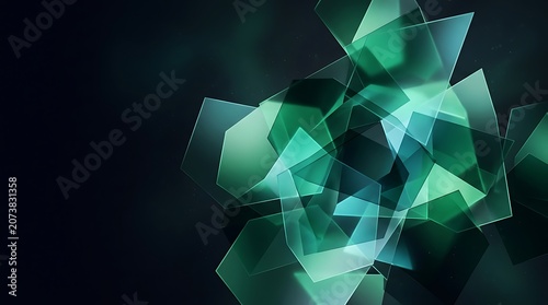Glowing polygonal shapes on dark background, abstract geometric pattern