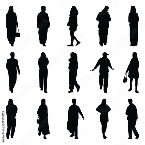 Vector collection set of individual people silhouettes.