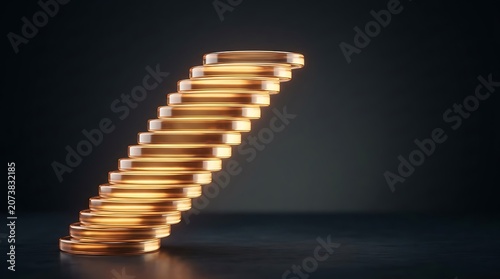 Stacked glass discs ascending on dark background