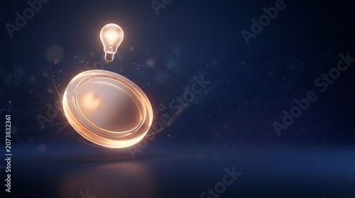 Glowing coin with lightbulb on dark background, symbolizing innovation
