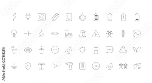Electricity and Energy Line Icons Set. Editable Outline Electrical Power Vector Collection