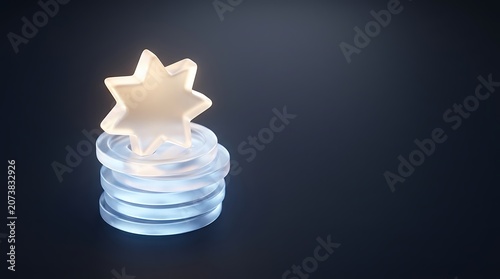 Glowing star on top of coin stack, shining bright