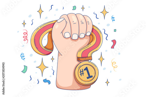 Canvas-taulu a hand proudly holding the first-place gold medal, against a backdrop of confet