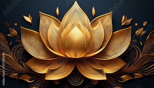 Luxurious Background Design With Golden Lotus Generative Ai