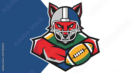 Rugby player in wolf costume holds ball on field during game