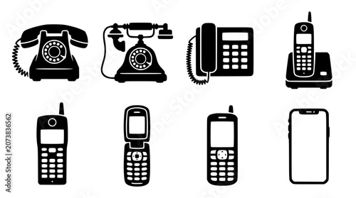 Konstfotografi Retro vintage and modern telephone vector icons set featuring classic rotary pho