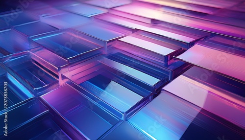 Abstract D Render Glass Sheets Geometric Pattern Blue Pink Gradient Modern Digital Art