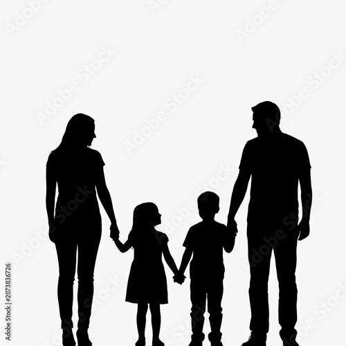 Картината върху платно Family silhouettes, parents and kids holding hands, black family icon, people ve