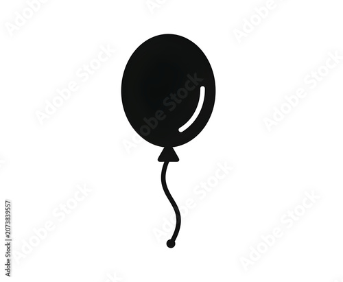 Minimal balloon icon, flat vector style, black monochrome design, isolated white background