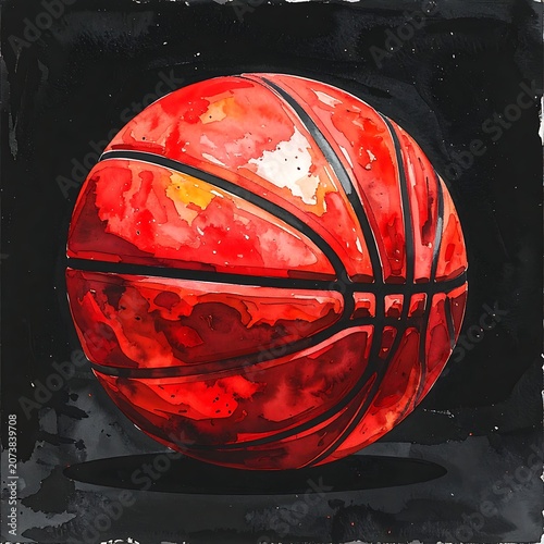 Red Basketball on Dark Background Closeup.