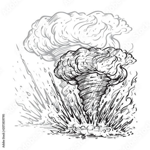 Tableau sur toile tornado whirlwind storm cyclone sketch vintage line art vector