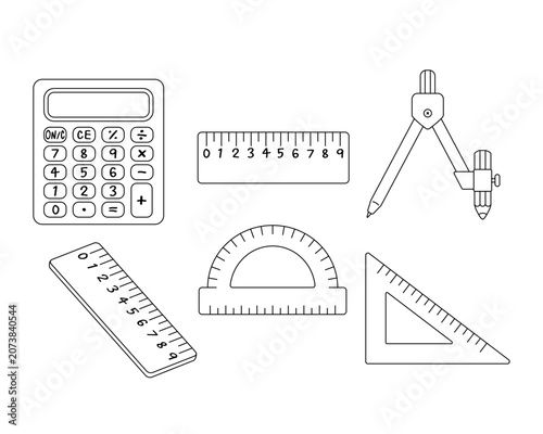 Math Tools Outline Set Ruler, Calculator, Compass