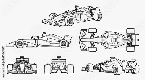 Obraz na płótnie Formula One Racing Cars Line Drawing.