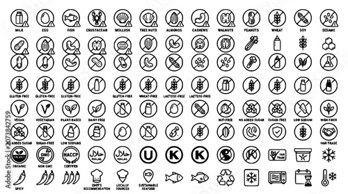 Фотография Food allergen and dietary restriction line icon set vector bundle featuring glut