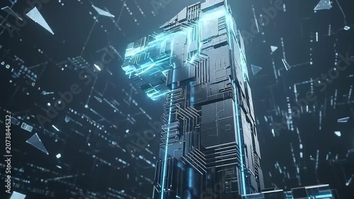 Futuristic Cyber Digital Number One Formed from Circuit Board Patterns and Data Streams