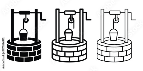 Tableau sur toile Water well icon silhouette vector outline and line art