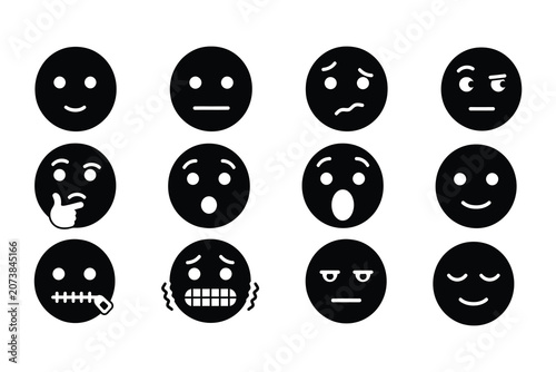 Obraz na plátně Set of black and white flat vector emoticons expressing various human moods and