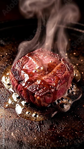Sizzling Steak Medallion With Rising Steam.