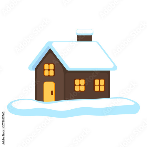 Cozy Snow Covered Winter House Vector Icon with Blue Roof Isolated