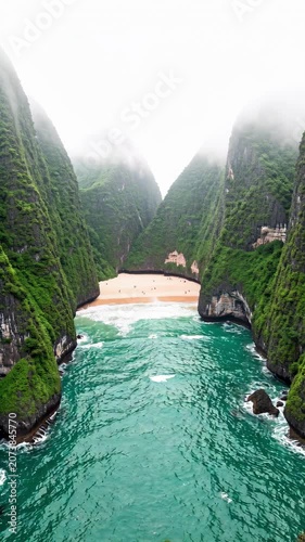 Tropical Cliff Cove with Turquoise Sea.
