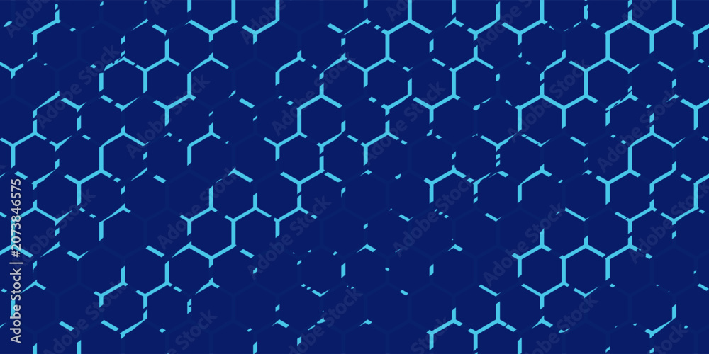 Fototapeta premium Modern abstract blue background with glowing geometric lines. Blue gradient hexagon shape design. Futuristic technology concept