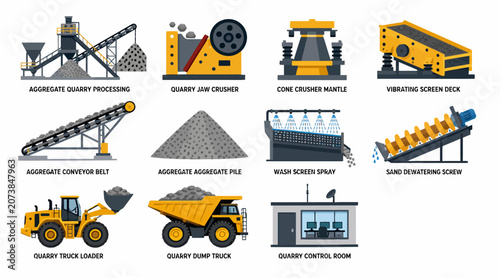 Foto Industrial machinery and equipment vector illustration set.