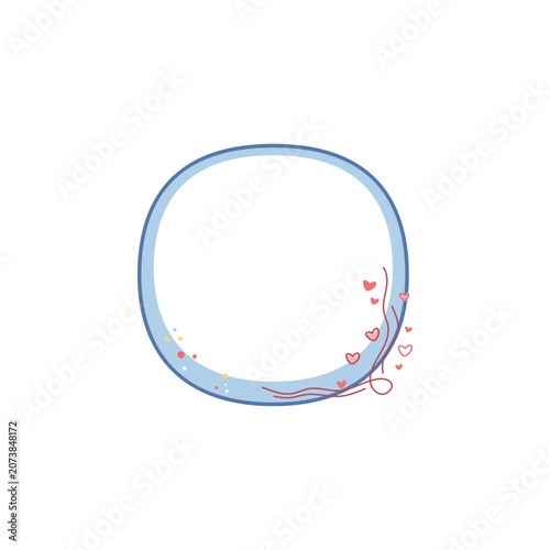 Cute Blue Round Frame with Pink Hearts and Wavy Lines Vector Illustration