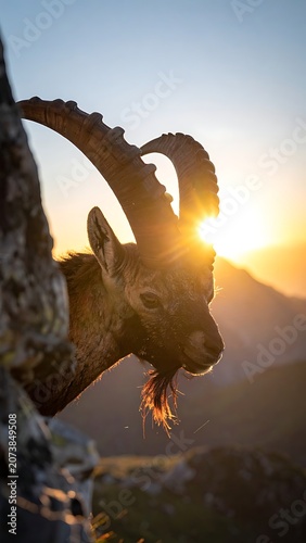 Mountain Goat Silhouette at Sunset Peak.