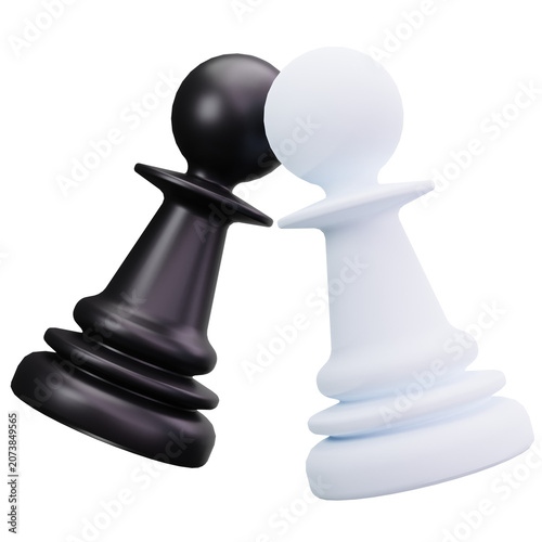 Black And White Chess Pawns 3D Illustrations