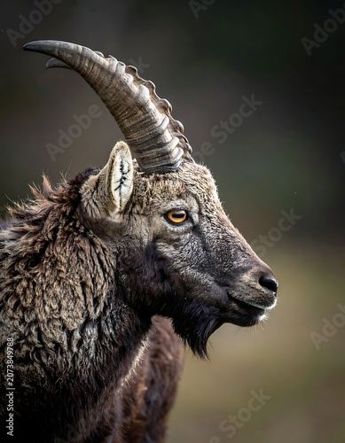 Close-up of a wild mountain goat.
