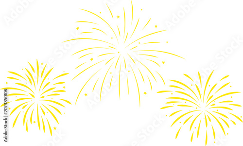 Vibrant yellow firework bursts illuminating a clear white background, perfect for festive celebrations and joyful occasions.