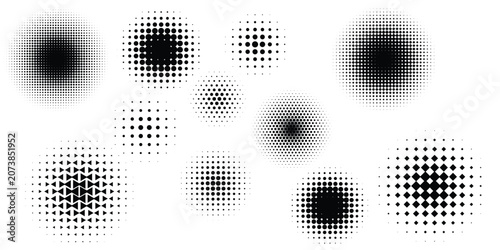 Minimal Black Dot Gradient Shapes Arranged as Modern Geometric Halftone Elements creative graphic design eps10