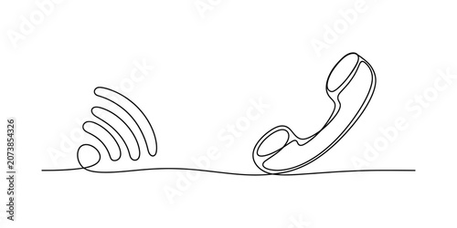 Tableau sur toile Continuous line drawing of a telephone handset and wifi signal icon