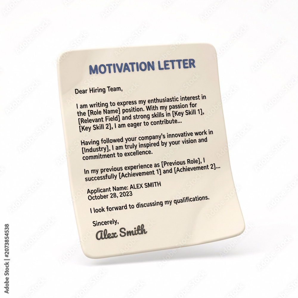 Fototapeta premium Lettre de Motivation Isolée sur Fond Blanc