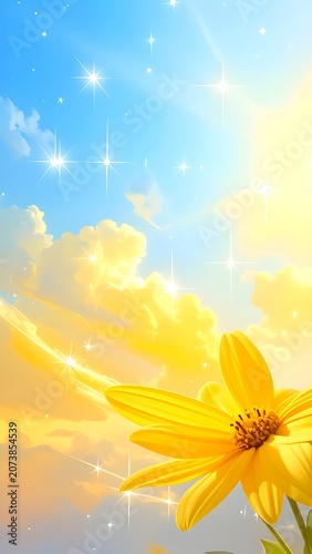 Beautiful Yellow Flower in Sunny Sky.