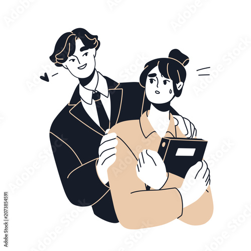 Sexual harassment at work. Uncomfortable unwanted corporate relationship. Fem...