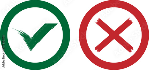 Brush stroke check mark and cross mark icons in circles