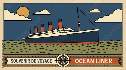 Foto Vintage Ocean Liner Postcard Style Vector Illustration