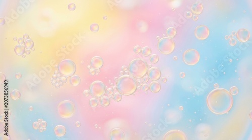 Abstract pastel holographic background with floating soap bubbles