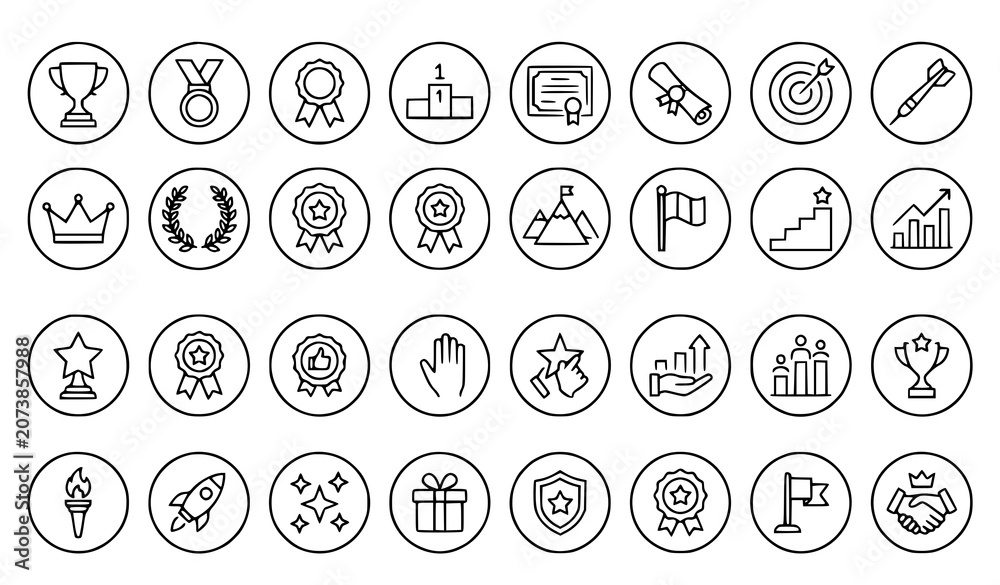 Fototapeta premium Achievement and Success Thin Line Icons Collection Editable Stroke Vector