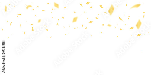 Golden confetti falling festive yellow glitter particles for birthday, wedding, and party celebration