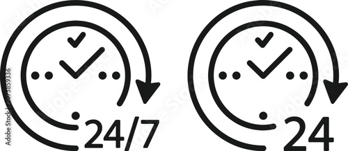 Obraz na plátne 24 7 and 24 hour clock icons for customer support and service availability