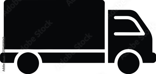Black silhouette delivery truck icon for logistics and transportation design
