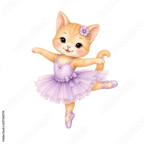 Watercolor cute little ballerina girls illustration clipart set with ballet shoes, tutu, and dress