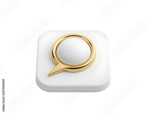 Golden magnifying glass icon on white square button with rounded corners