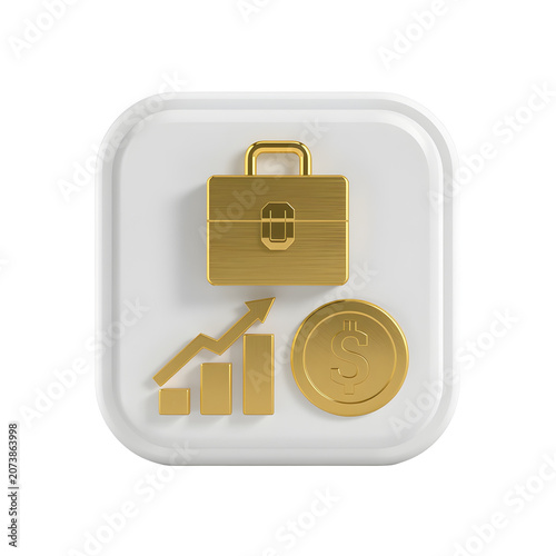 Golden business icons on white square background with black business finance