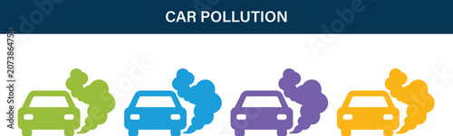 Obraz na płótnie Car Pollution solid icon set