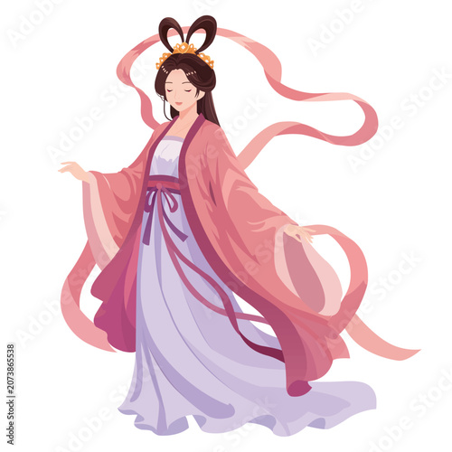 Tableau sur toile Elegant Chang'e Goddess Flat Vector Illustration for Mid-Autumn Festival