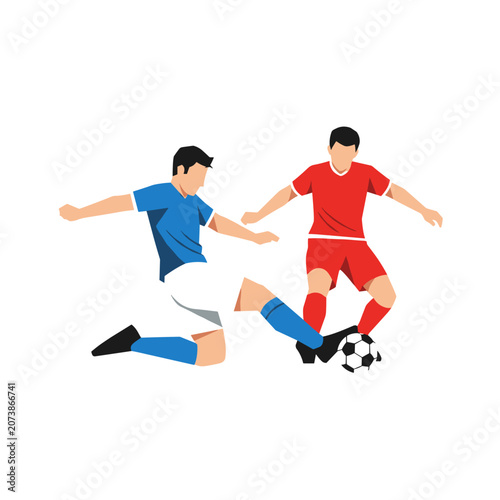 Two football players competing for ball during match