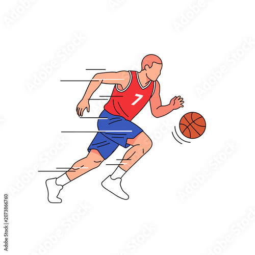 Basketball player dribbling ball at high speed